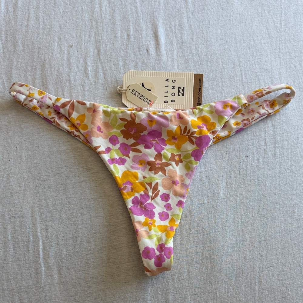 Billabong Floral Bikini Bottom in Pink, Yellow, Cream